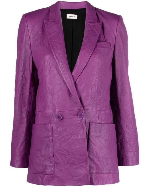 Zadig & Voltaire Purple Visko Double-Breasted Leather Jacket