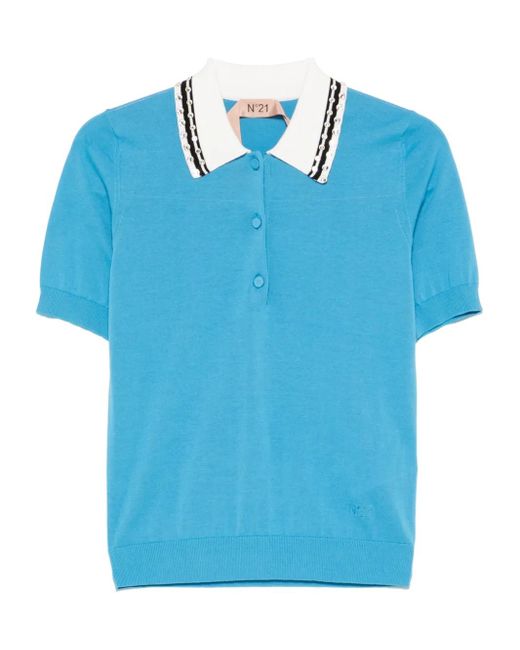 N°21 Blue Crystal-Embellished Polo Top