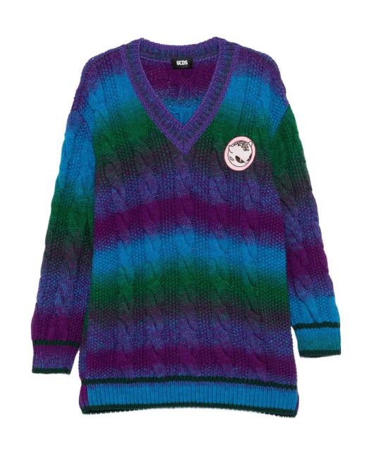 Pull En Maille Torsadée À Col V Gcds en coloris Blue