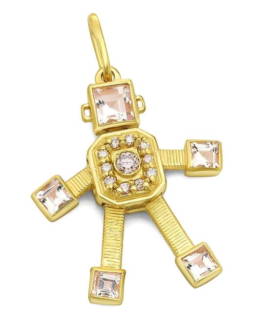 Van Robot Metallic 18k Yellow Gold Diamond And Morganite Robot-shaped Pendant