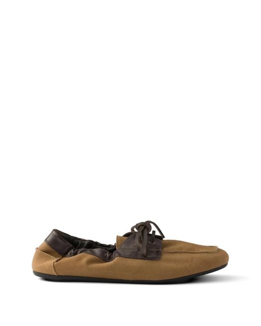 Prada White Shuffle Aged Canvas And Leather Boat Shoes for men