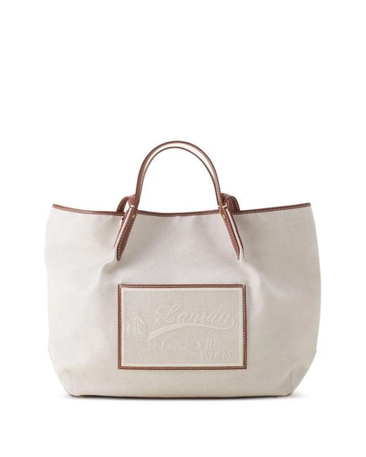 Lanvin White Catch Leather-Trim Logo-Patch Tote Bag
