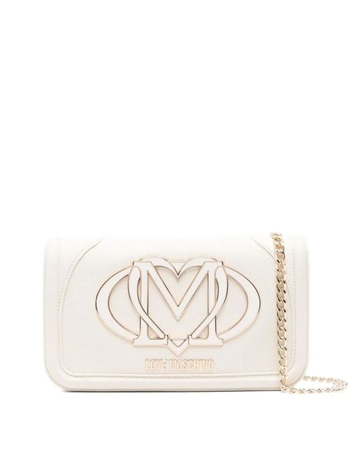 Love Moschino White Logo-Plaque Chain-Strap Crossbody Bag