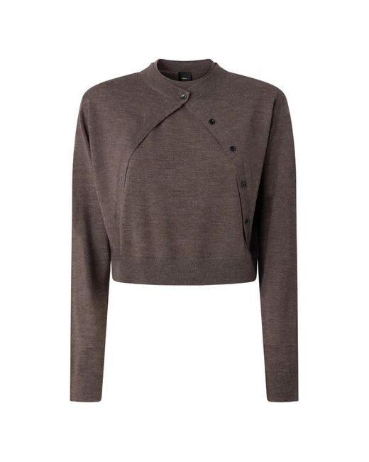 Pinko Brown Asymmetric Button-Fastening Sweater