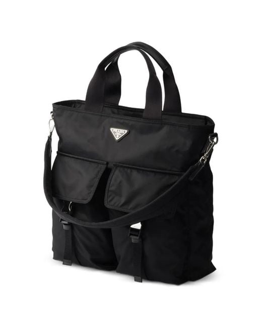 Prada Black Explore Re-Nylon And Leather Tote Bag for men