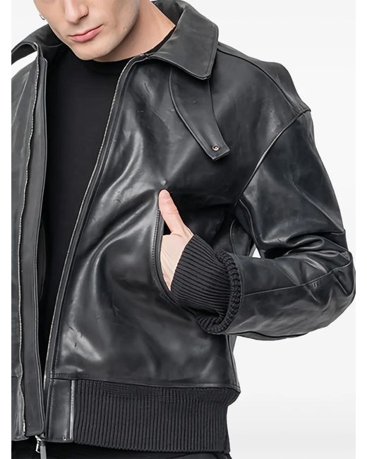 The Viridi-anne Gray Zip-Up Leather Jacket for men