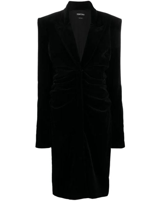 Tom Ford Black Plunging V-Neck Velvet Midi Dress