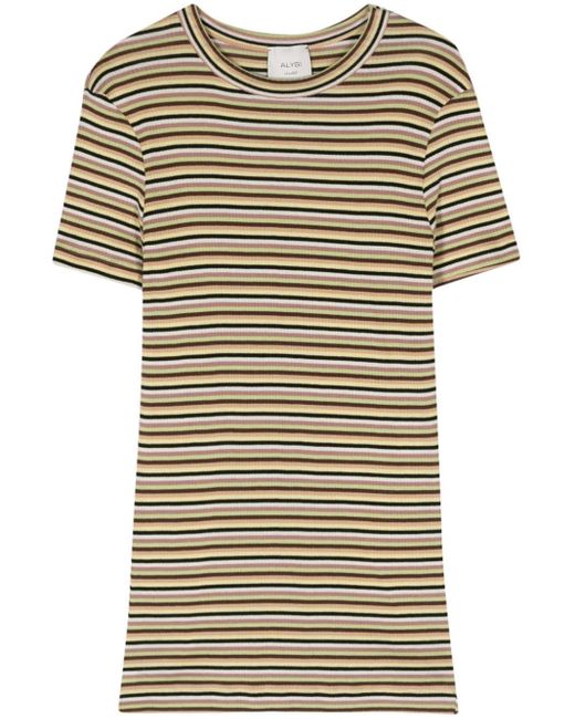 Alysi Brown Striped Ribbed T-shirt