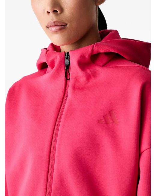 Adidas Red Logo-Print Zip-Up Hoodie