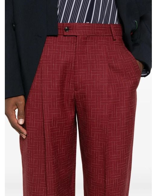 メンズ KENZO グリッドパターン パンツ Red
