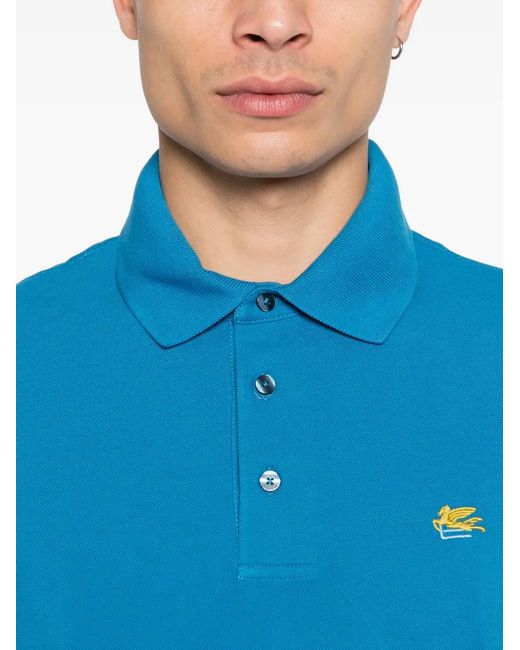 Etro Blue Embroidered Polo Shirt for men