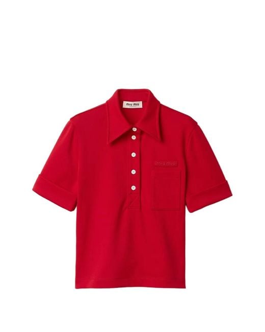 Miu Miu Red Jersey Tec Polo Shirt