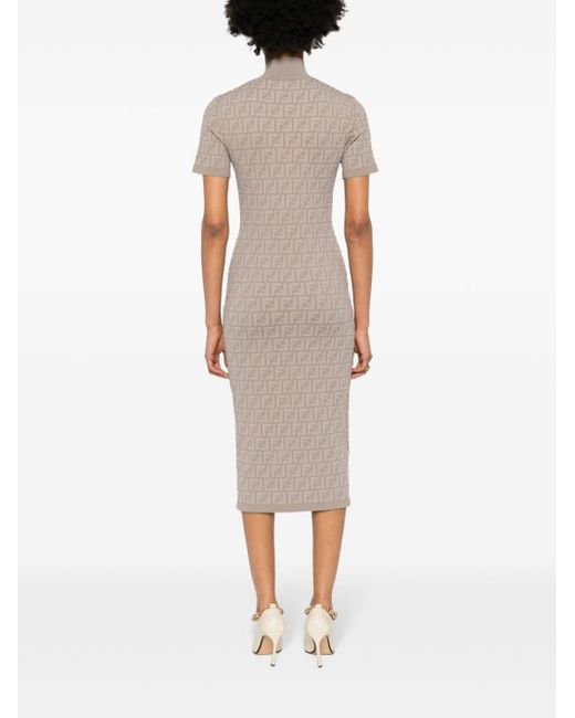 Fendi Midi-jurk Met Ff-jacquard in het Natural
