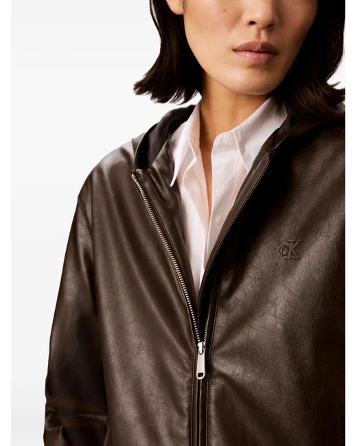 Calvin Klein Brown Hooded Zip-Up Bomber Jacket