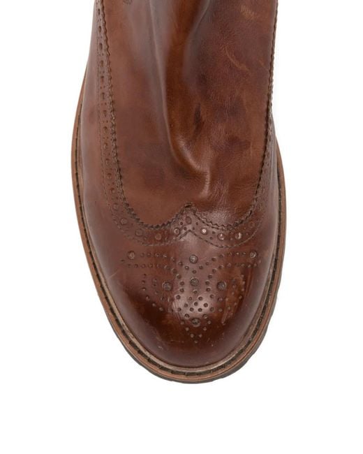 Eleventy Brown Brogue-Detail Leather Shelsea Boots for men