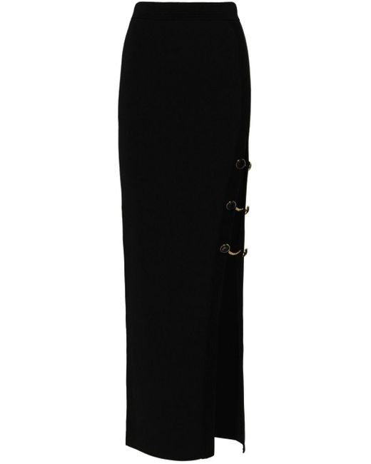 Elisabetta Franchi Black Embossed-buttons Ribbed Maxi Skirt