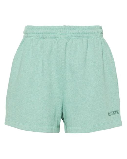 ROTATE BIRGER CHRISTENSEN Green Logo-Embroidered Mélange Shorts