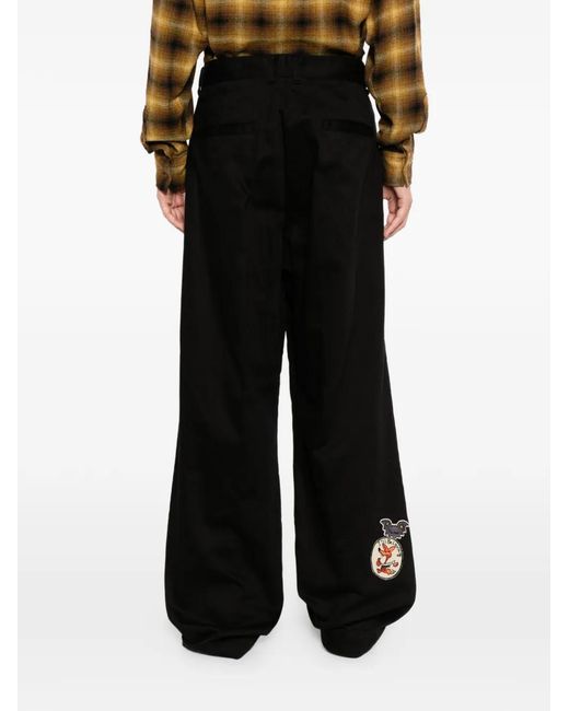 KAMIYA Black Patch-Detail Pleated Trousers for men