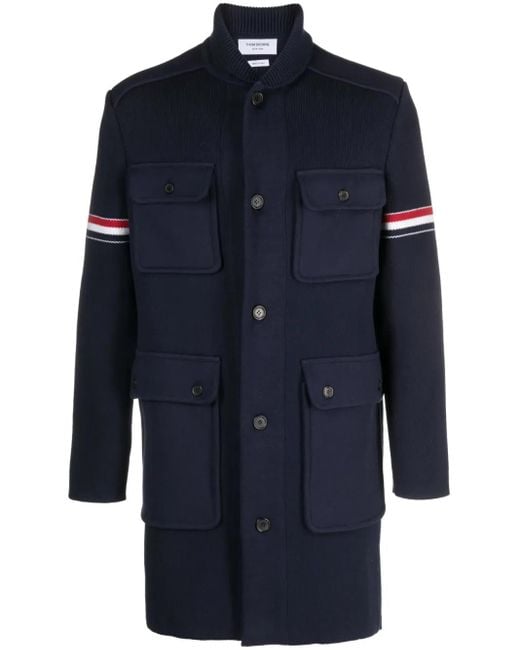 Thom Browne Blue Rwb-Stripe Fine-Ribbed Coat for men
