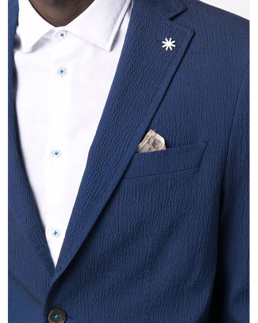 Manuel Ritz Blue Notched-Lapel Single-Breasted Blazer for men