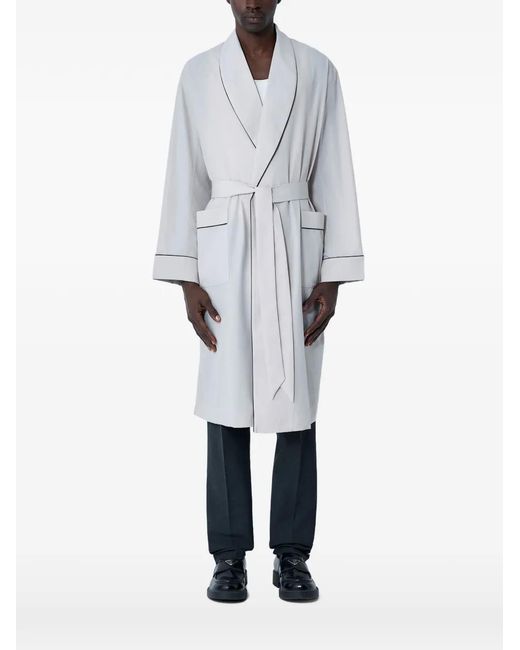 Prada White Belted Accent-Trims Single-Breasted Coat for men