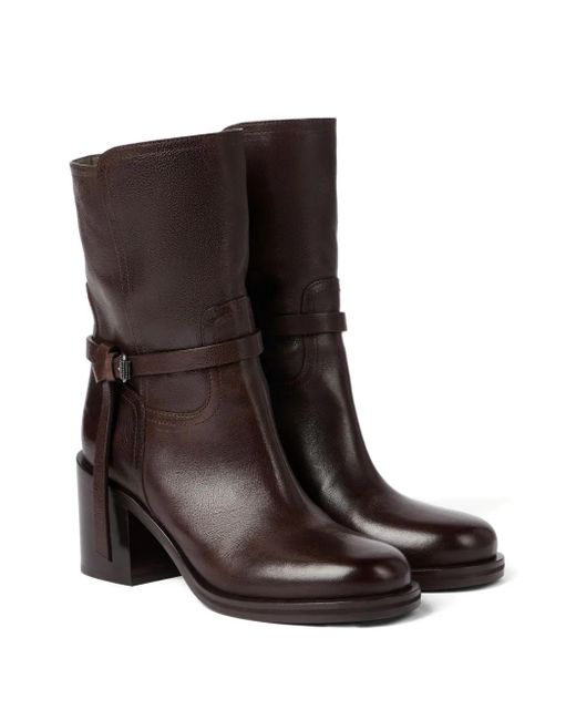 Brunello Cucinelli Brown Leather Buckle-Strap Boots