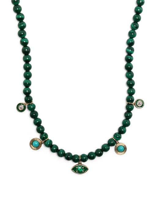 Sydney Evan Metallic 14Kt Malachite And Diamond Beaded Necklace for men