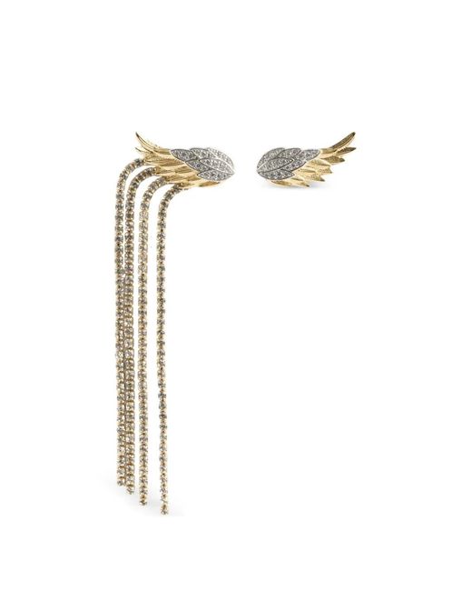 Zadig & Voltaire White Rock Feather Strass Pendant Earrings