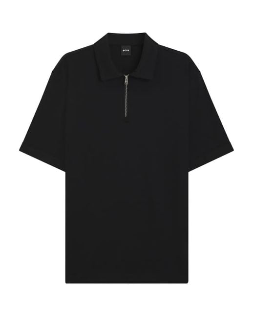 メンズ Boss ジップ ポロシャツ Black