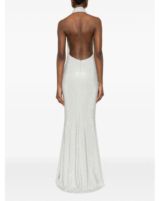 Twentyfourhaitch White Kuta Halterneck Maxi Dress