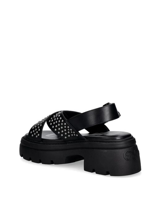 Buffalo Black Vega Cross Studded Platform Sandals