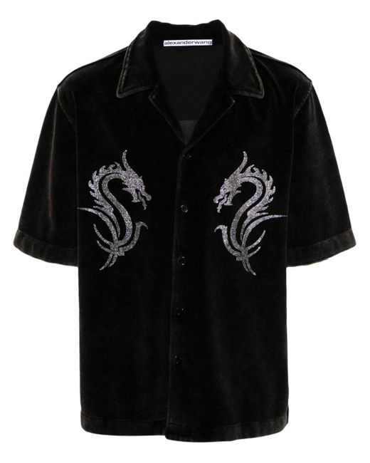 Alexander Wang Black Dragon Hotfix Hemd aus Velours