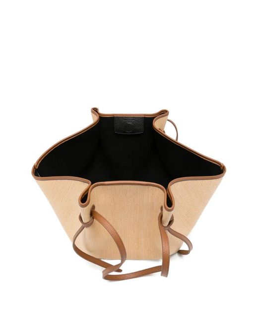 Yuzefi Natural Large Mochi Leather-Trim Woven Tote Bag