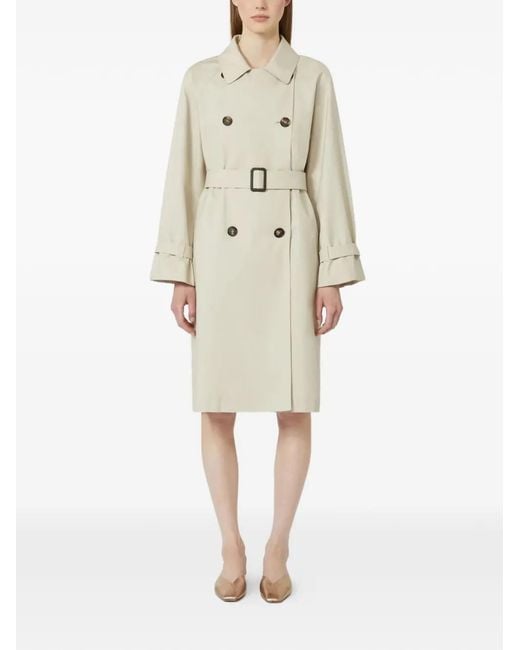 Max Mara White Imperméable Boutonné À Ceinture