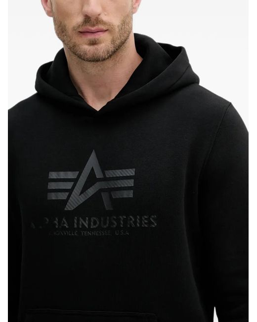 Alpha Industries Black Logo-Print Pouch-Pocket Hoodie for men