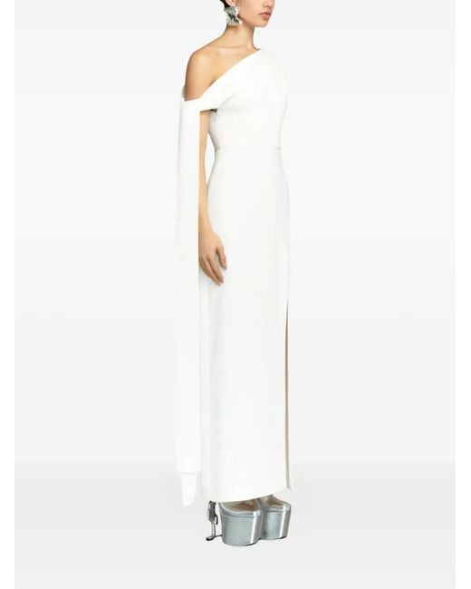 Solace London White Irina One-Shoulder Draped Maxi Dress