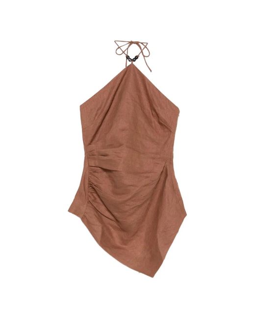 Faithfull The Brand Brown Amaia Bead-Embellished Ruched Cami Top