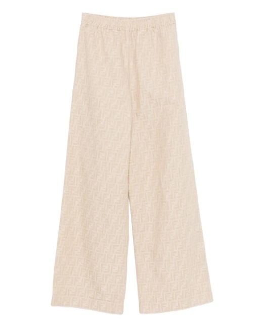 Fendi Broek Met Elastische Taille En Ff-Jacquard in het Natural