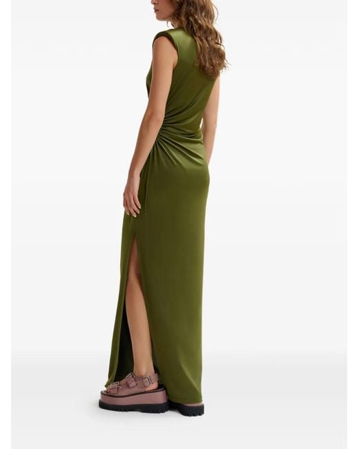 Essentiel Antwerp Green Fitted Sleeveless Dress With Ruched Cut-Out Detail
