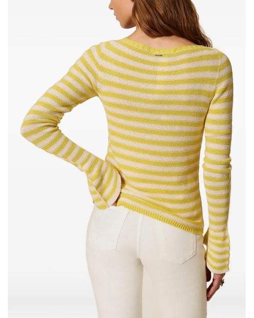 Twinset Yellow Two-Tone Striped Seamless Crew Neck Jumper