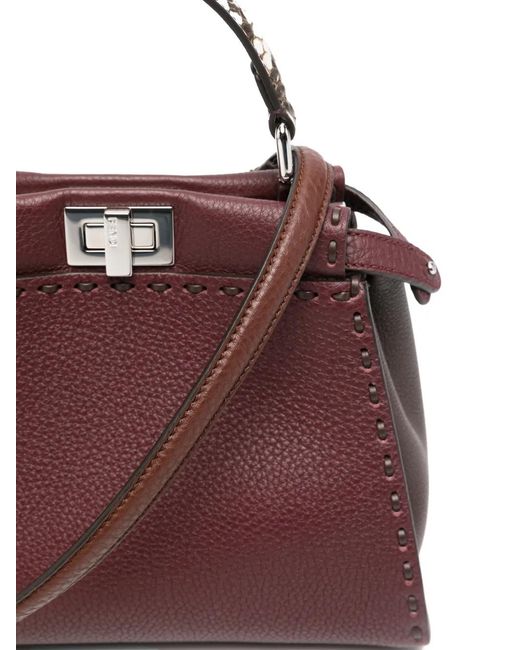 Fendi Purple Peekaboo Mini Leather Tote Bag