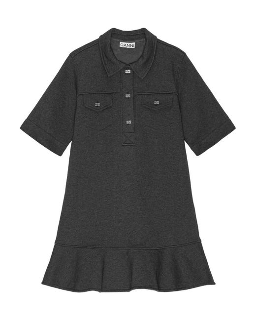 Ganni Black Short-Sleeved Ruffled Mini Day Dress
