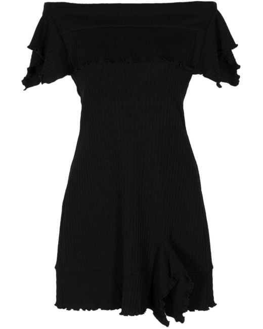Goen.J Black Off-shoulder Ruffle-trim Mini Dress