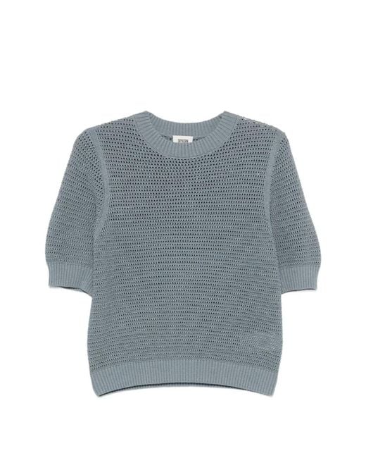 Drykorn Blue Sanidy Open-Knit Short-Sleeve T-Shirt