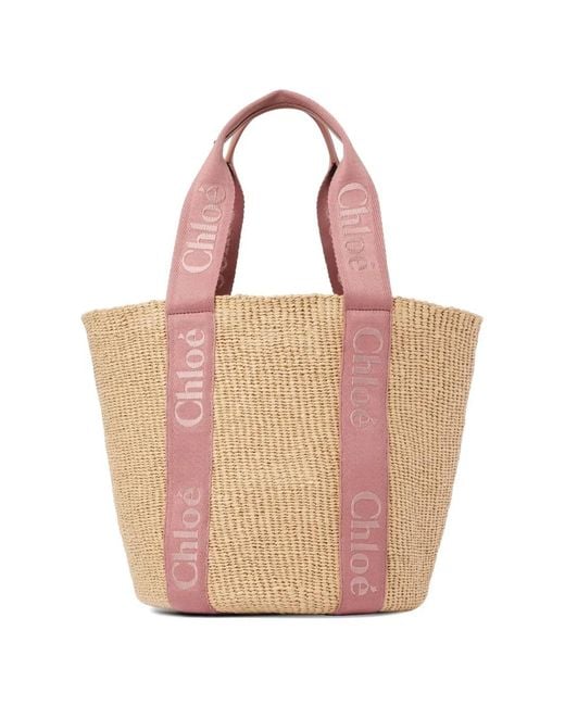 Chloé White Chloé Woody Large Rafia Basket Bag