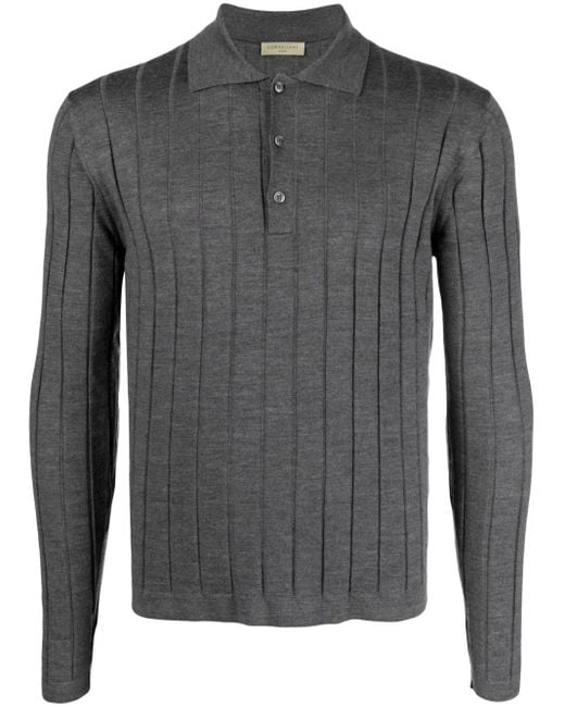 Corneliani Gray Ribbed Virgin Wool Polo Shirt for men