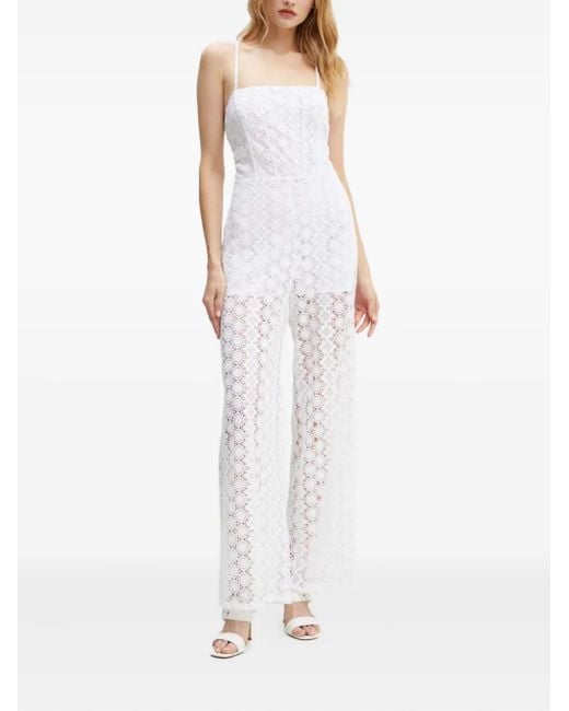 Guess White Lace-Embellished Jumpsuit
