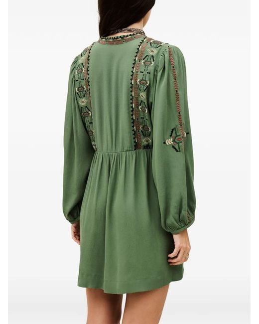 Ba&sh Green Telma Embroidered V-Neck Dress