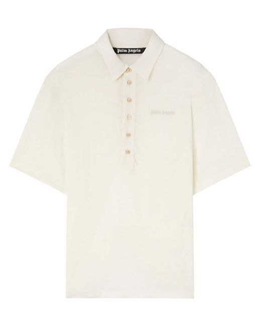 Palm Angels White Logo-embroidered Linen Polo Shirt for men