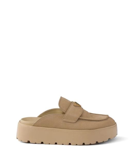 Prada Brown Nubuck Flatform Mules